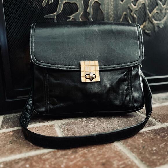Empress Vintage Black Leather Shoulder Bag - Picture 1 of 8